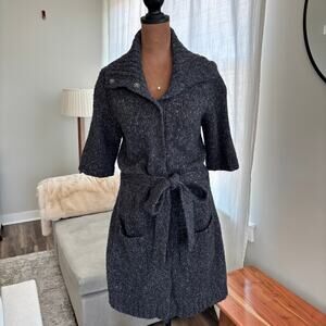 Style & Co. Gray Wool Blend Cardigan Belted Button Front Short Sleeve Size M